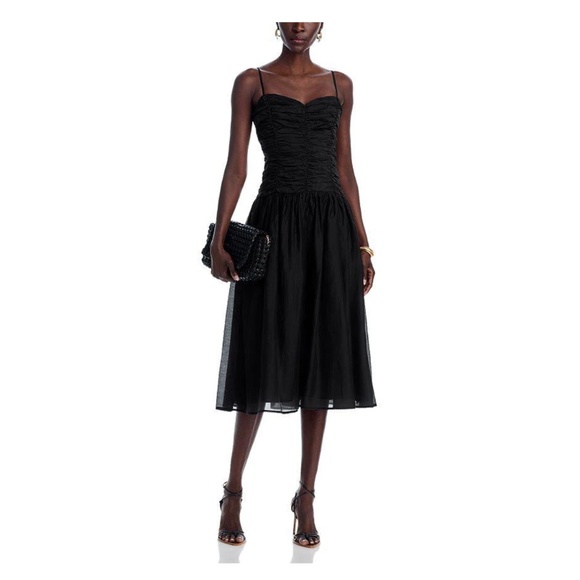 Aqua Ruched Sweetheart Neckline Midi Dress in Black Sz XXL - Picture 1 of 6